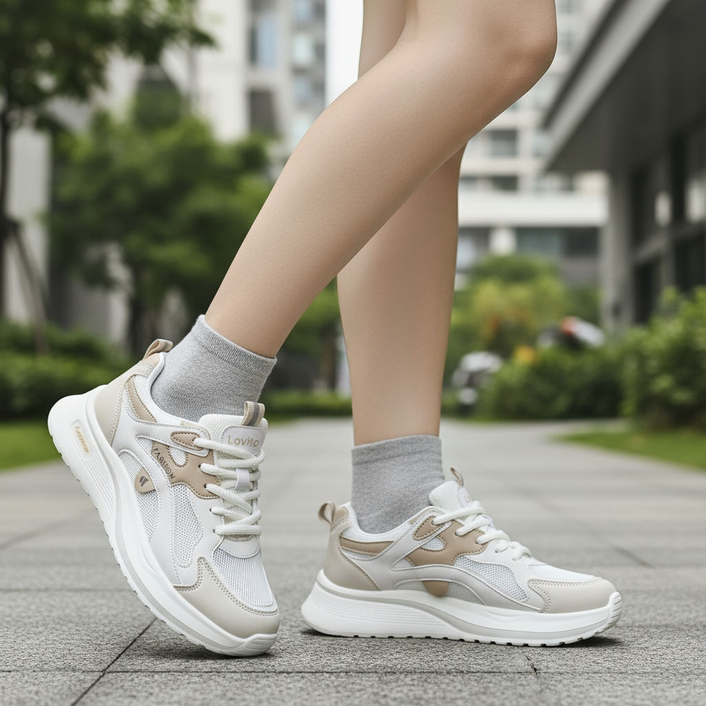 Lovito Tênis Esportivos com Contraste de Malha Bloco de Cores para Todas As Estações Tênis cáqui LFA86018\6 em Oferta na Shopee