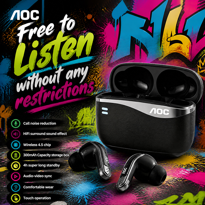 Fones de Ouvido AOC ACT4625, Sem Fio Bluetooth 5.4, Fones Bluetooth 2.4G com Latência Ultra Baixa, Cancelamento de