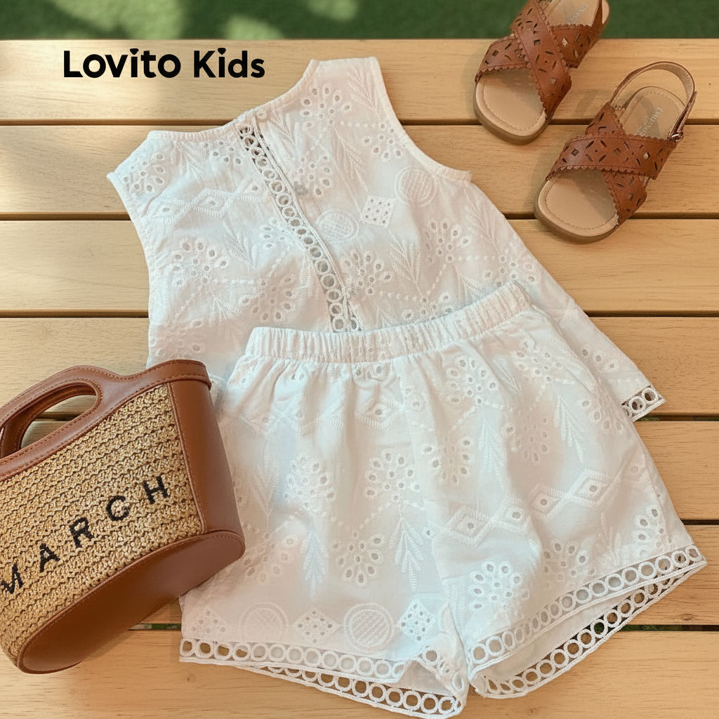 (Trendy3) Lovito Conjuntos Shorts Casuais Infantis Sem Costas Mão Suave Todas Estações Meninas LNL106077 em Oferta na Shopee