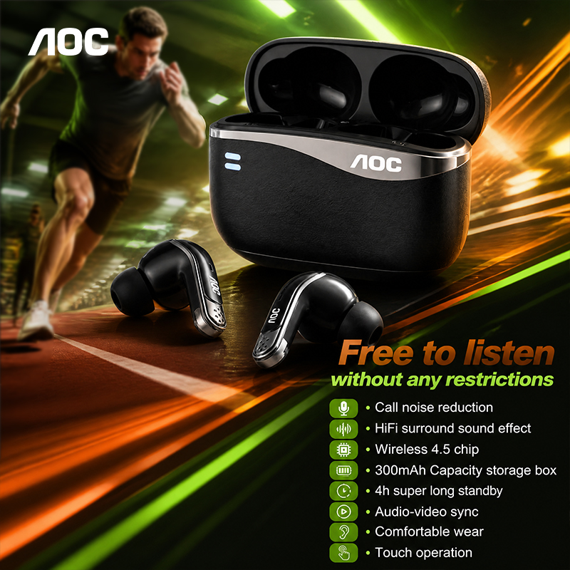 AOC ACT4625 Fone de Ouvido Bluetooth Sem Fio, Fones de Ouvido 2.4G, Dongle, Modo de Jogo de Baixa Latência, Fones de