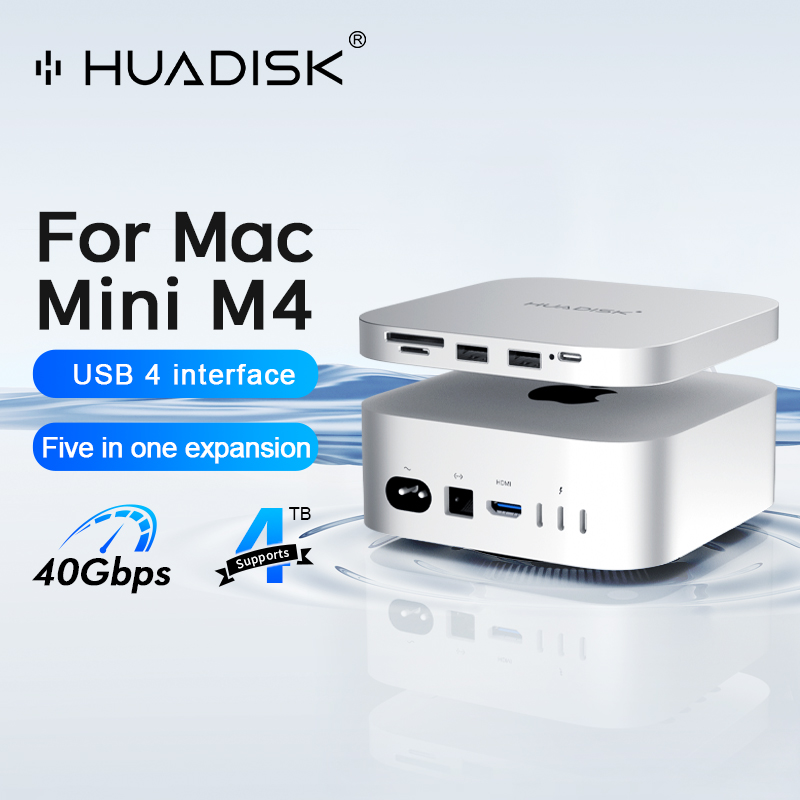 Estação de acoplamento HUADISK USB HUB para Mac Mini M4 com leitor de cartão SD/