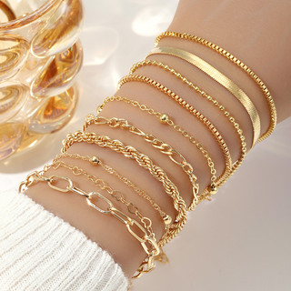 Conjunto De 10 Peças De Ouro Boho Pulseira Retrô Ajustável Acessórios De Joias Inimigo Fe…