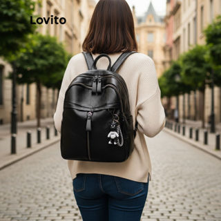 (Trendy2) Lovito Mochila Casual Com Zíper Liso Mochila De Alta Capacidade Para Mulheres LNA09180 (Preto) em Oferta na Shopee