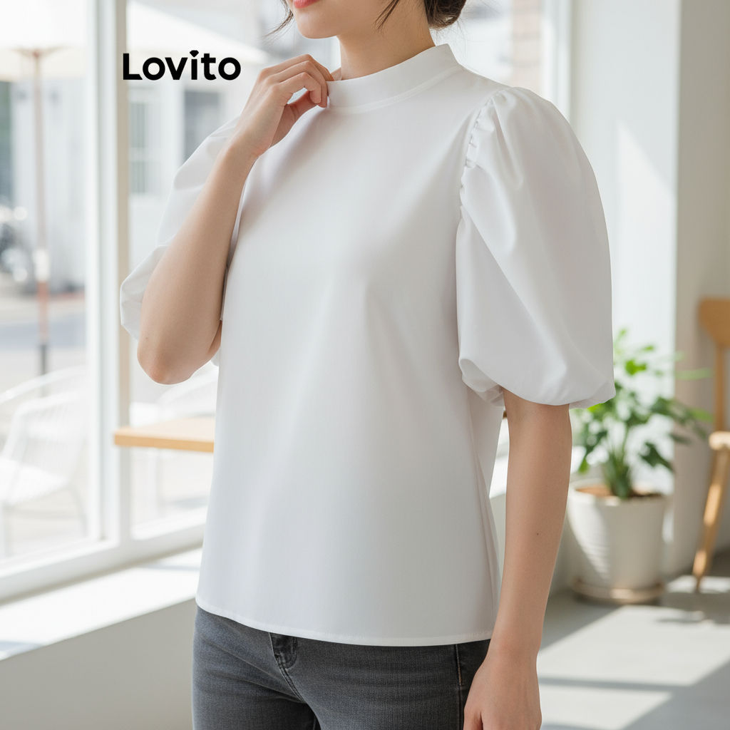 Lovito Blusa Feminina Casual Listrada com Laço nas Costas e Manga Bufante - Multicolorida LNE24125