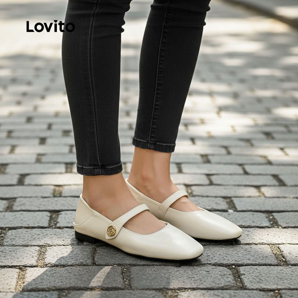 Lovito Sapatos de Balé Estilo Preguiçoso Francês Vintage Mary Janes All Seasons Pretos Mary Janes LFA85014\6 em Oferta na Shopee