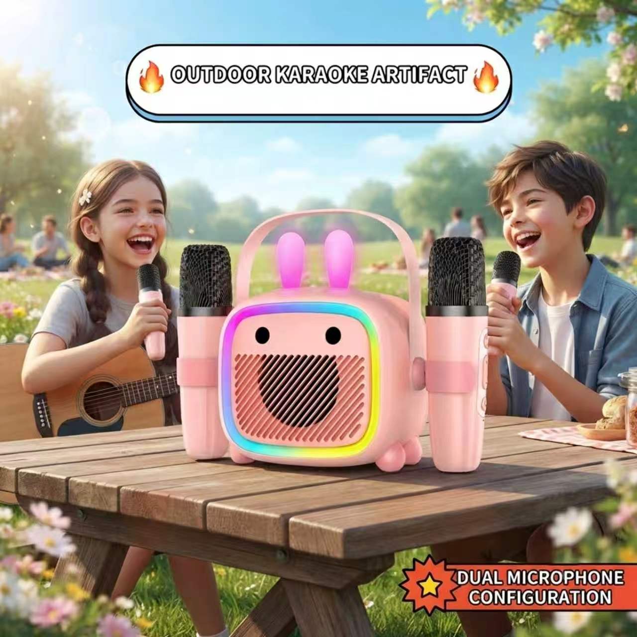 Máquina de Karaokê, Caixa de Som Bluetooth Portátil, Microfone Sem Fio, Luzes RGB, Mudança de Voz, Presente de Brinquedo