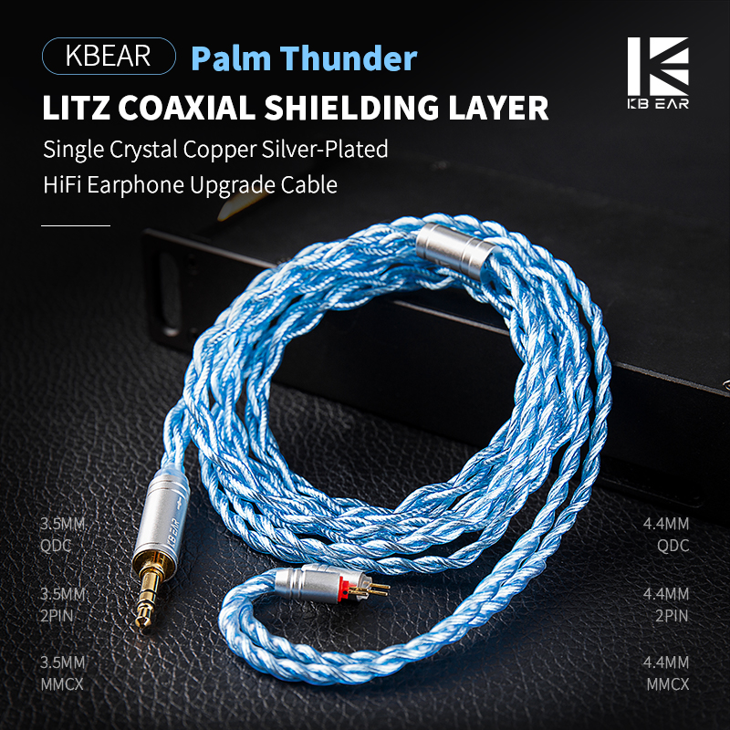 Cabo de fone de ouvido Kbear Palm Thunder, 4 fios de cobre cristal, cabo de atualização de alta fidelidade para fones