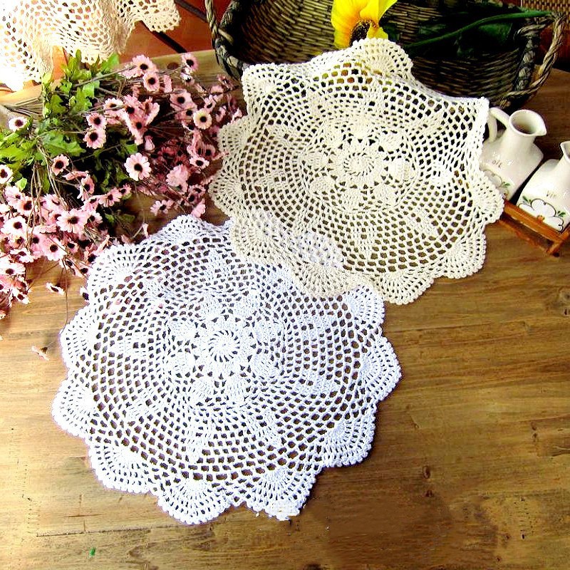 Toalha de Renda Redonda Oca Vintage com Renda Crochê para Mesa, Tapete/Jogo Americano, Caminho de Mesa, Decoração de
