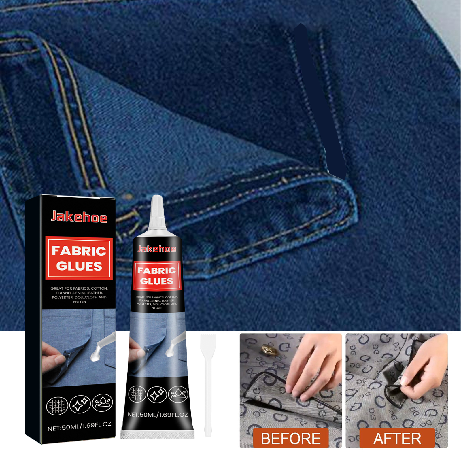 Gel De Remendo Têxtil Permanente Claro Avançado , Selante De Ligação Pesada Lavável À Máquina De 50ML Para Artesanato De