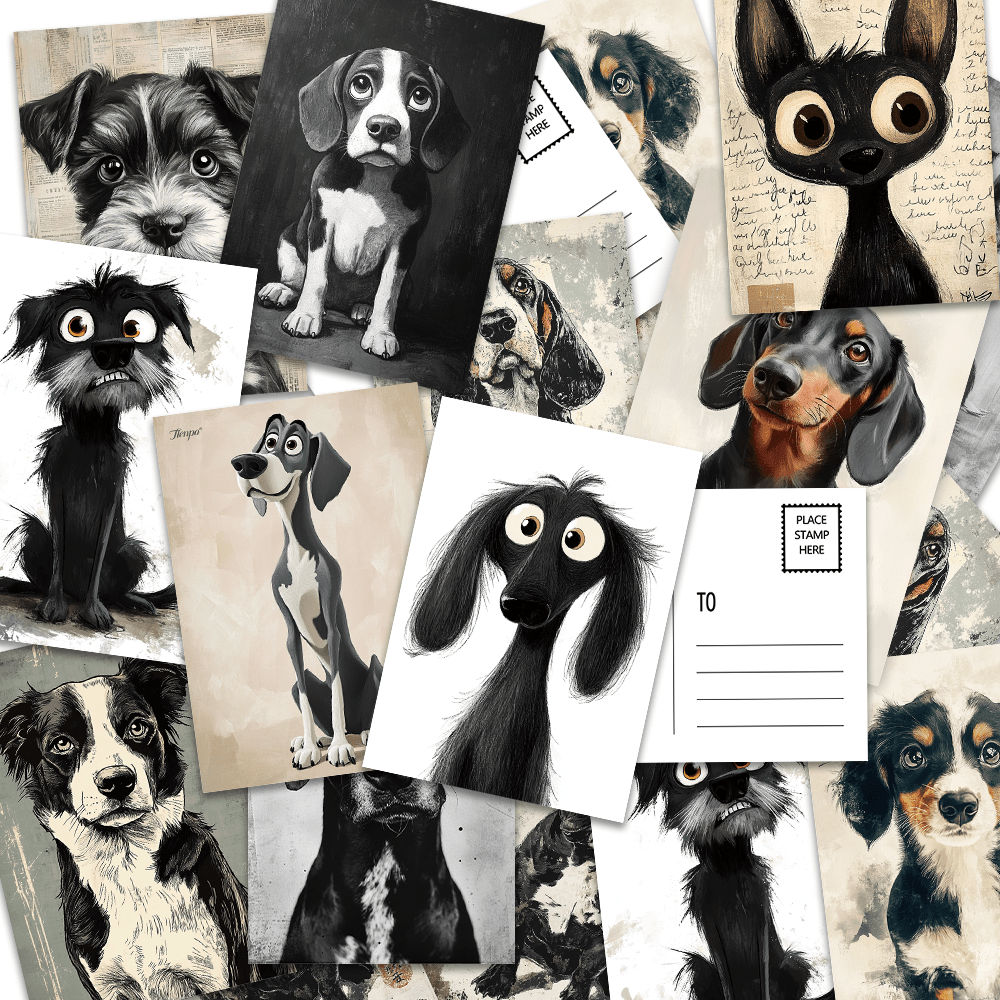 Conjunto De 32 Peças De Cartão Postal De Cachorro Fofo De Desenho Animado Vintage , Cartolina Grossa HD Para Presente