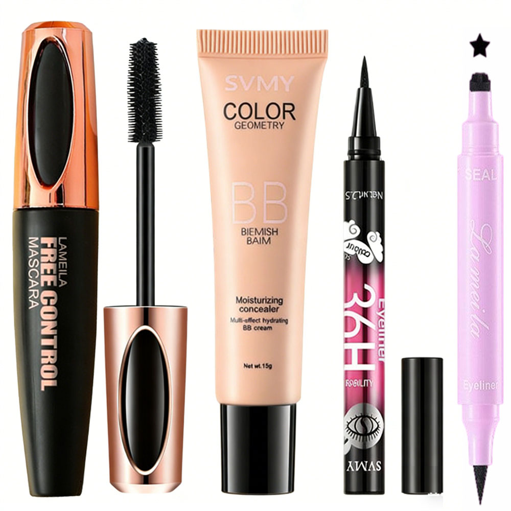 Conjunto De 4 Peças De Maquiagem Com Base Facial-BB Cream Eyeliner Macara Daily Matte Natural Cosmetics Kit Longwear Cob