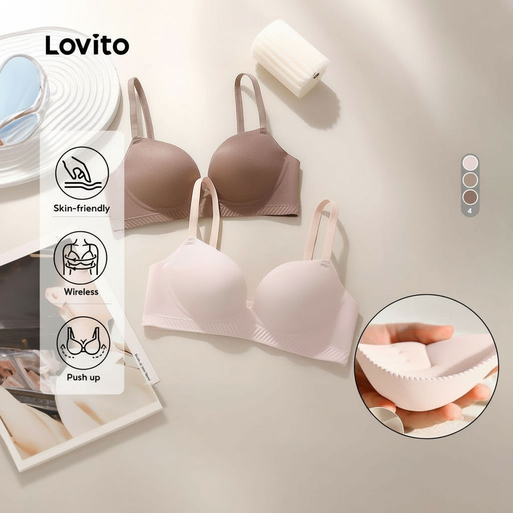 Lovito Sutiã 3D Feminino Bojo Espesso Sem Aro Alças Finas LNE121160 em Oferta na Shopee