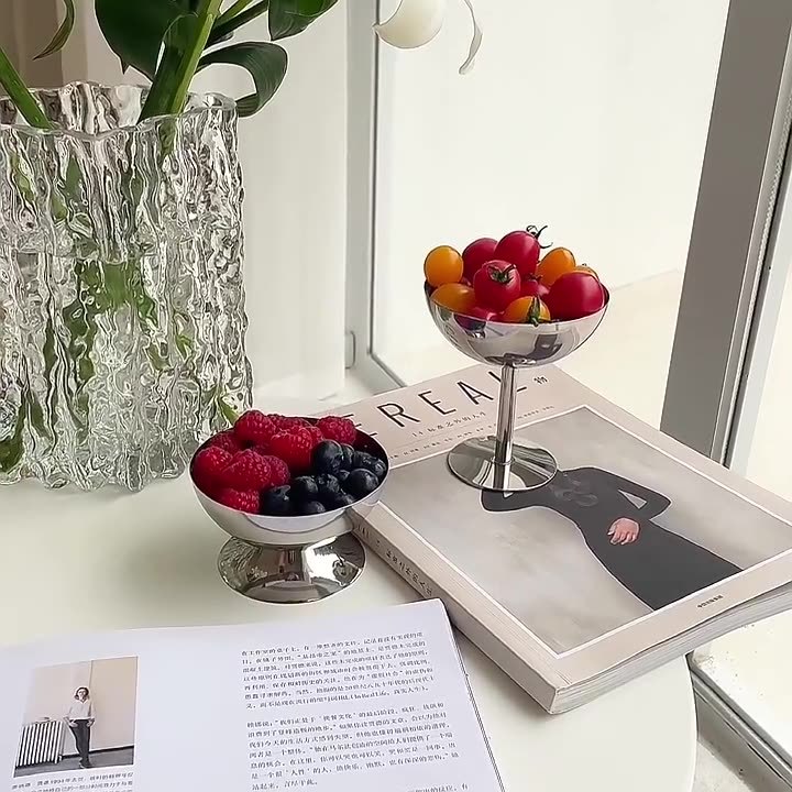 Copo De Sobremesa Com Haste De Aço Inoxidável-Sorvete Retrô De Pés Altos , Utensílio De Catering De Luxo Para Hotel E Re