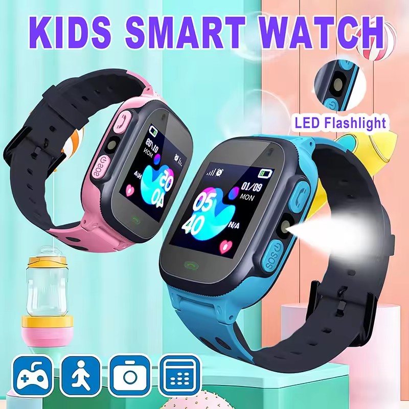 Relógio Inteligente Infantil com GPS de Emergência, Câmera, Lanterna LED, Calculadora, Chamada de Vídeo - Presente de