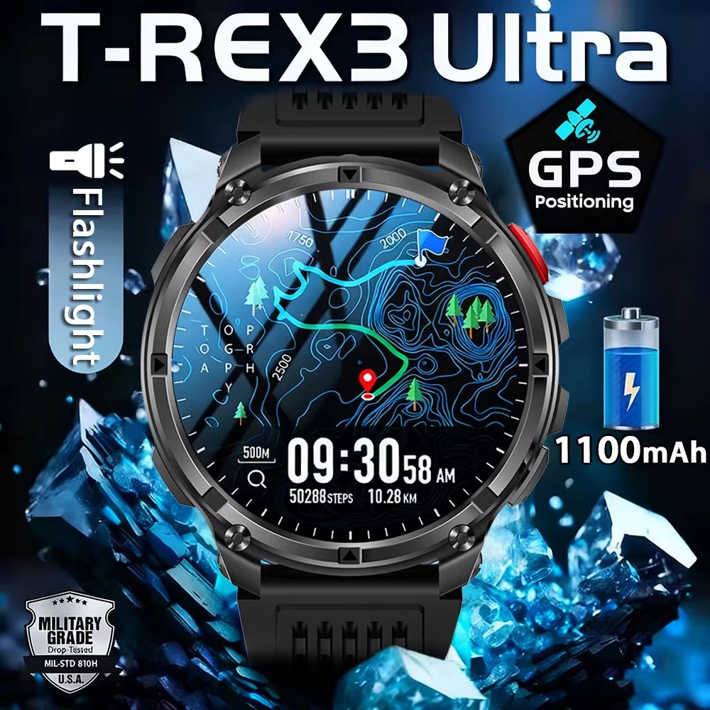 Novo T-Rex3 Ultra 1100mAh Bateria Smartwatch Relógio Inteligente GPS Pista Bússola À Prova Dwaterproof Água Esportes Ras