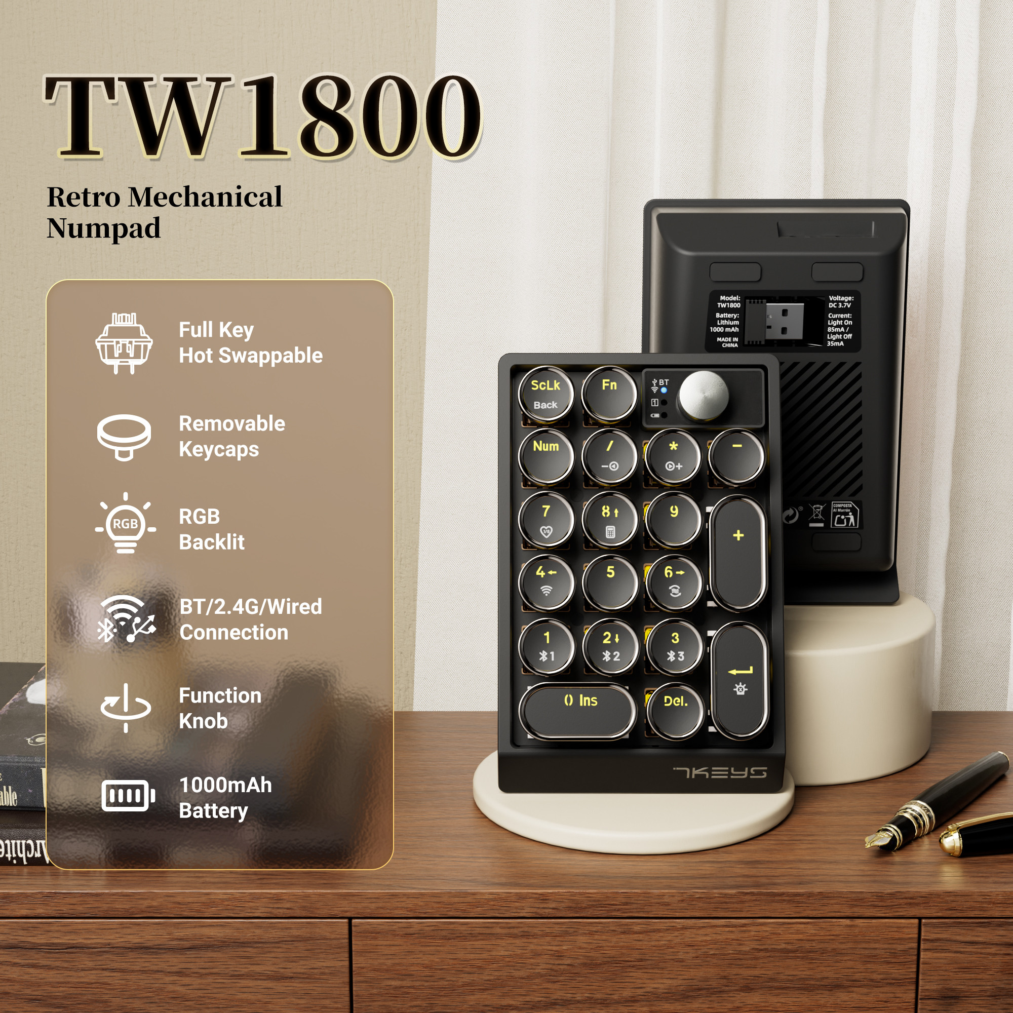 Teclado Numérico Sem Fio Bluetooth Mecânico Com Bloco Numérico Para Tablet