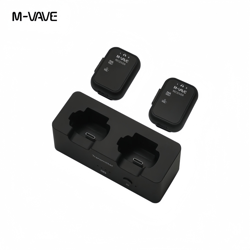 Sistema Sem Fio M-VAVE SWS12 2.4G, Transmissor Recarregável/2 Receptores com Botão de Volume e Função Mudo para Músicos