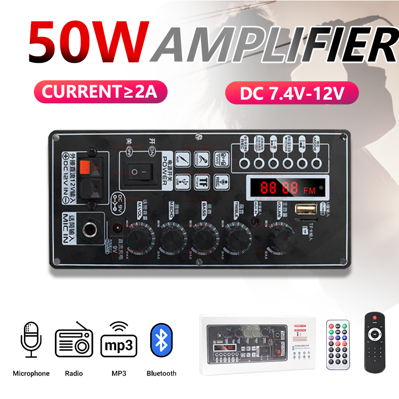 Placa Amplificadora Bluetooth com Display, Carcaça Metálica 2*25W, 7.4-12V para DIY de Som Automotivo
