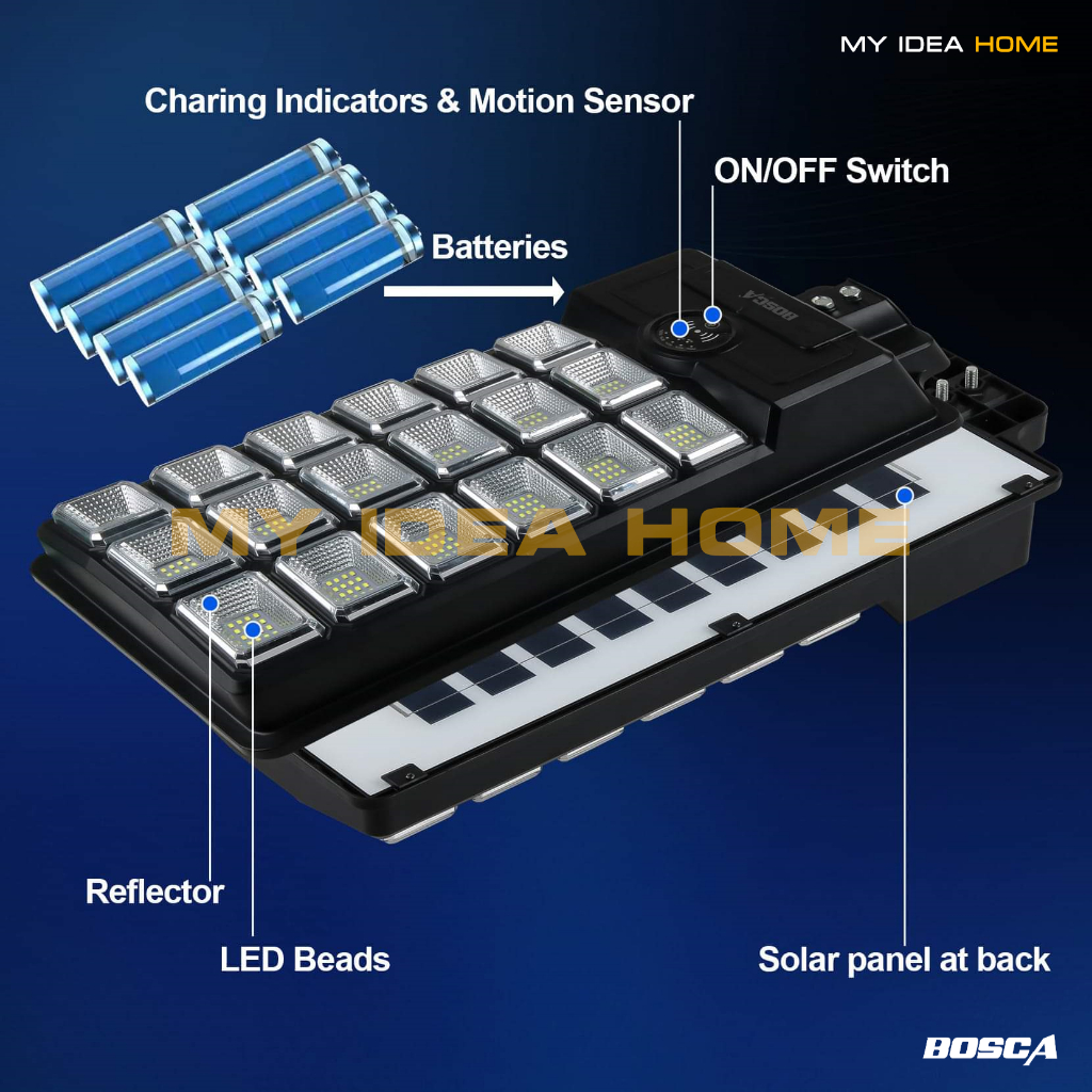Bosca Solar Street Light 1000w Ip65 LED Externo À Prova D'água Com Sensor Inteligente Remoto