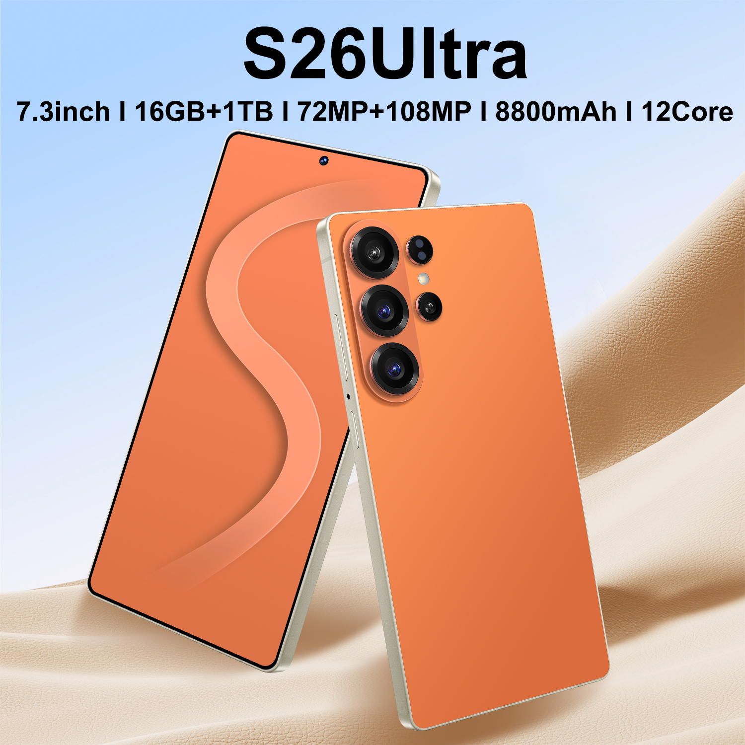 Smartphone Para Jogos S26 Ultra 7.3 Polegadas Tela Grande 16GB 1TB Telefone Android
