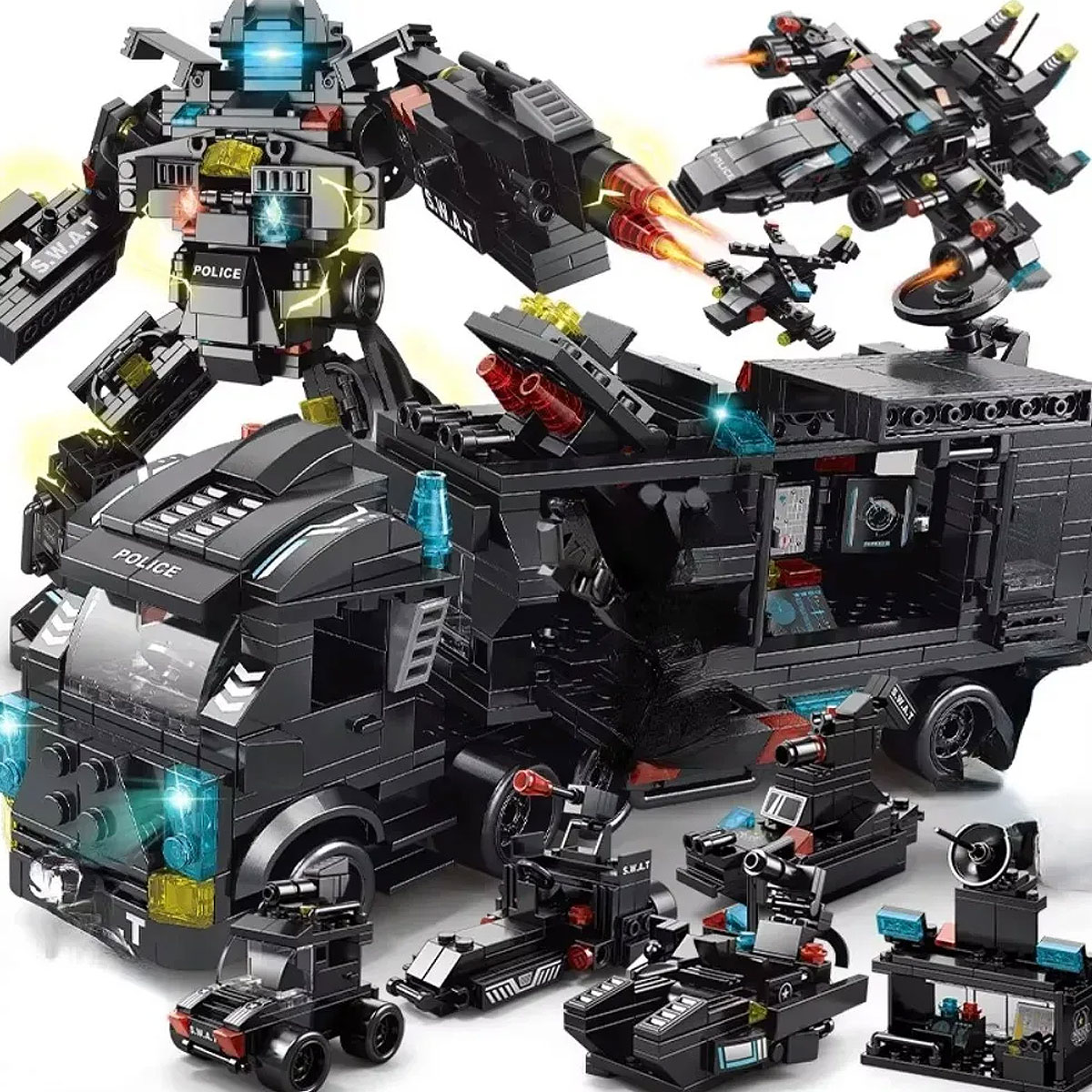 Compatível com Lego 585 Peças Blocos de Montar para Estação de Polícia, Caminhão SWAT, Carro, Brinquedos DIY para