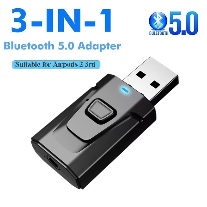 Transmissor Receptor Bluetooth 5.0 3 Em 1 Mini Estéreo AUX USB Sem Fio Para TV PC Fones de Ouvido Carro