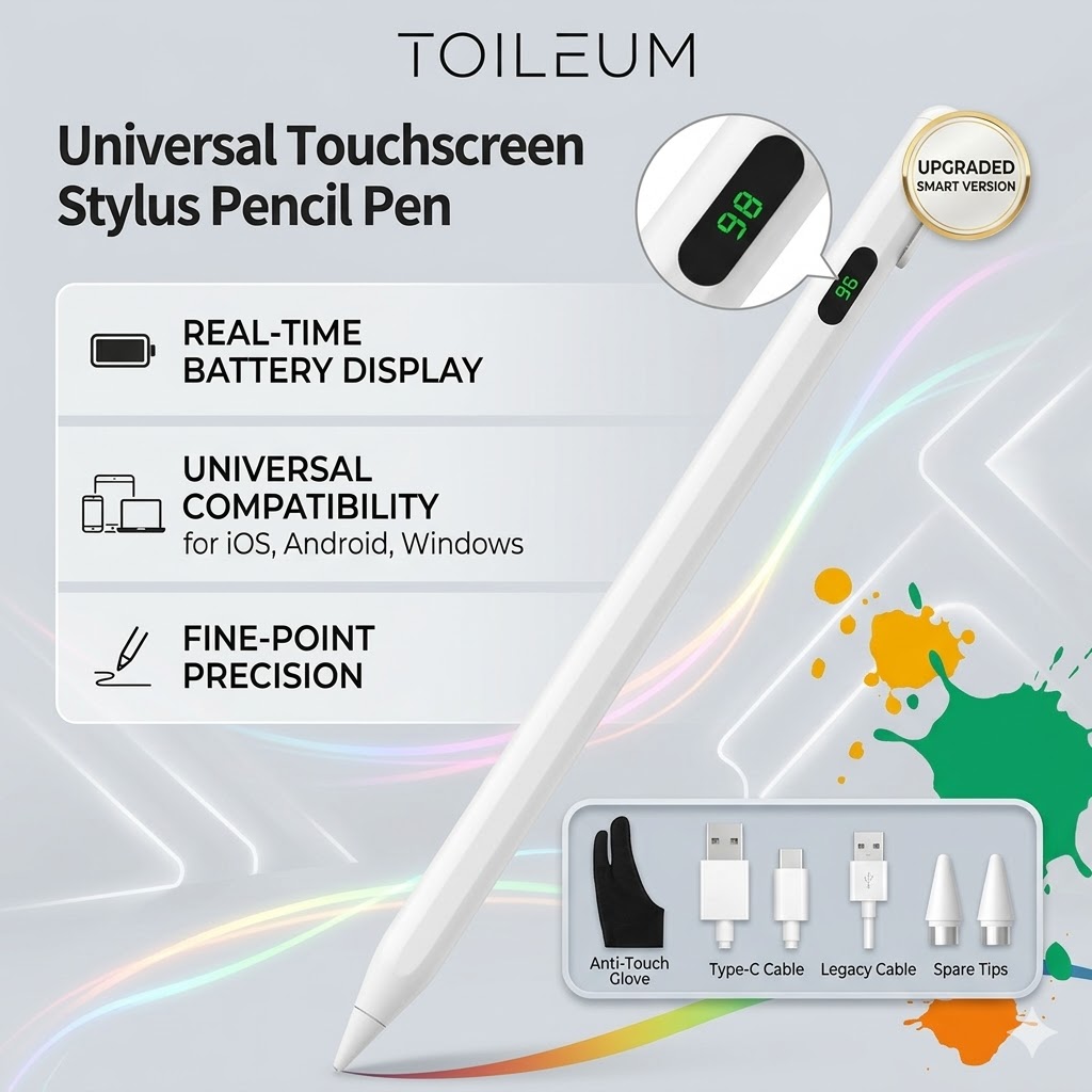 Caneta Stylus Touchscreen Com Display Digital De Bateria Pontas E Luvas Universais Para Android iOS Windows