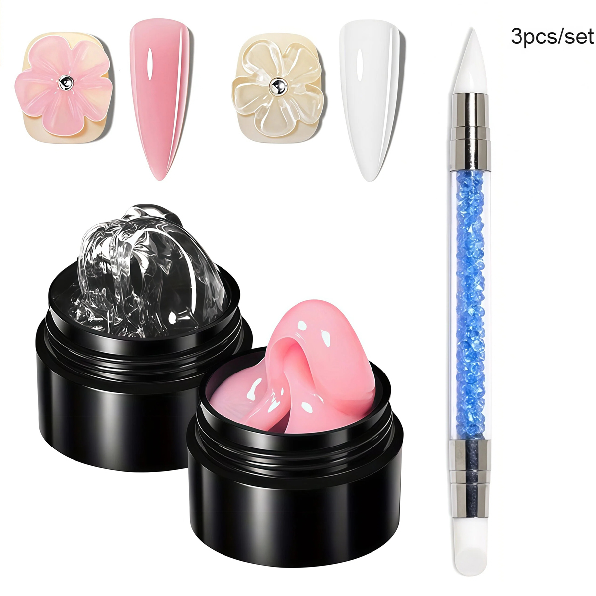  Conjunto de Gel Sólido Não Adesivo OsNailmall com Caneta de Duas Pontas, Kit de Gel 3D para Unhas Gel Extendido, Gel