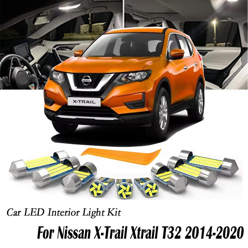 Kit de 9 peças de luz LED para interior de carro, compatível com Nissan X-Trail Xtrail T32 2014 2015 2016 2017 2018