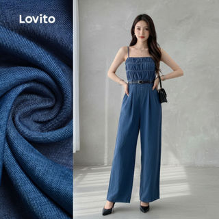 Lovito Macacão Feminino Refinado com Babados para Primavera/verão Azul Escuro L164LD108 em Oferta na Shopee