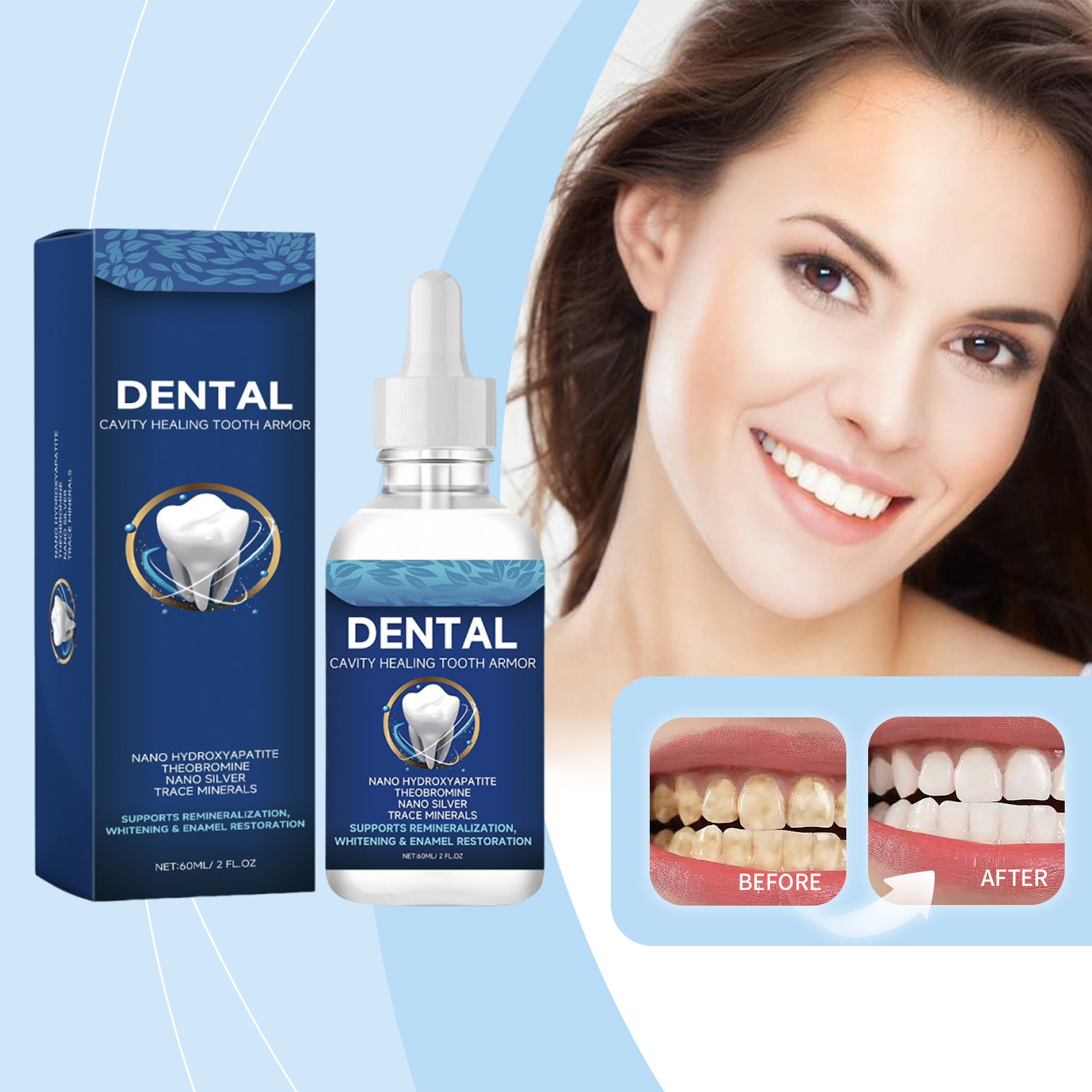 Líquido de Cuidado dos Dentes 60ML com Hidroxiapatita - Fórmula de Suporte ao Esmalte para Clareamento e Defesa contra