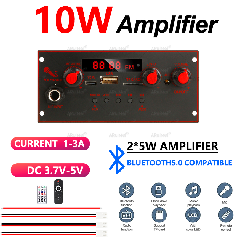 Mini Amplificador Placa Bluetooth Com Display 10W Mono 3.7V-5V USB Power Metal Caso Cabo Elite X
