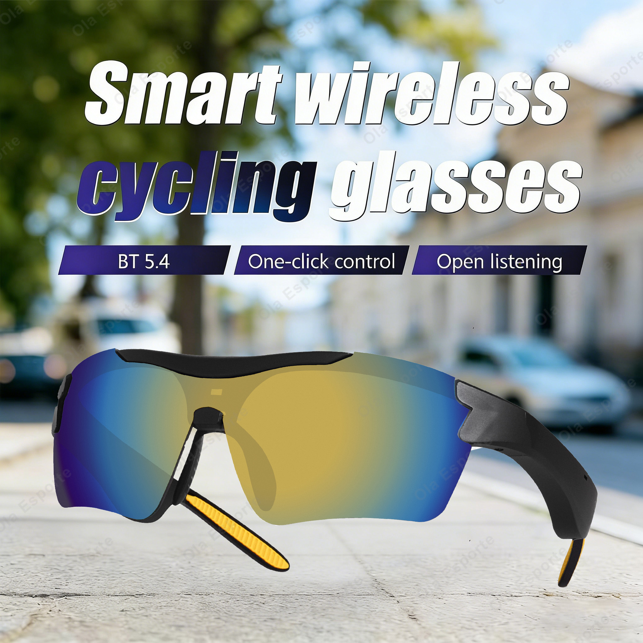 Óculos de Sol Inteligentes Bluetooth sem Fio ao Ar Livre com Áudio, Chamada e Música, Fone de Ouvido Esportivo para