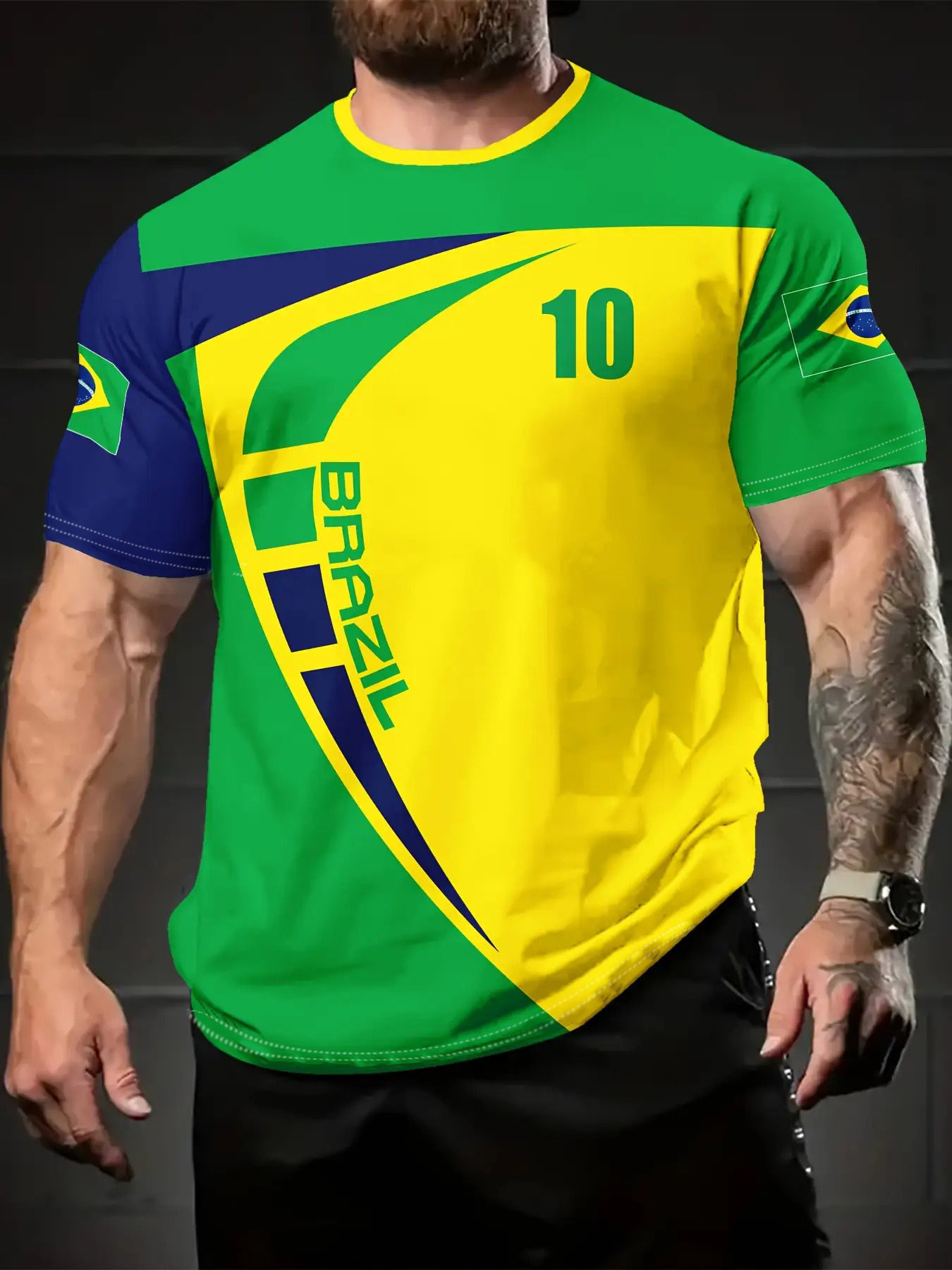 Camiseta Casual Masculina De Verão , # 10 Padrão 3D Impressão Digital Manga Curta Poliéste...