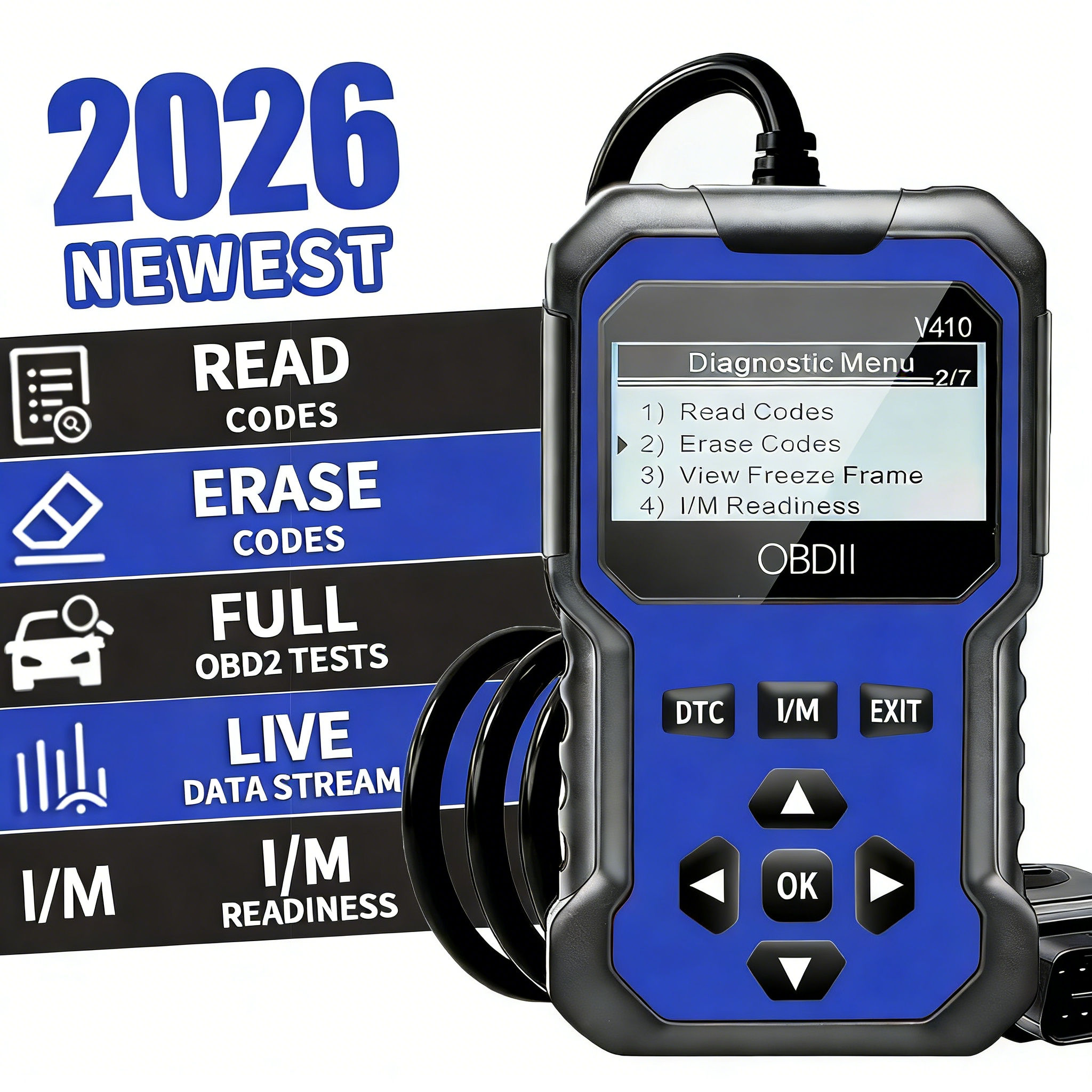 Scanner OBD2: Leitor de Códigos de Falha Veicular com Teste de Bateria, Funções Completas OBDII, Transmissão de Dados