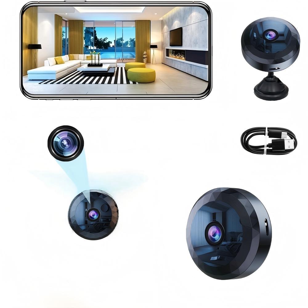 Câmera de segurança 360 sem fio com suporte magnético e controle por aplicativo para uso interno e externo