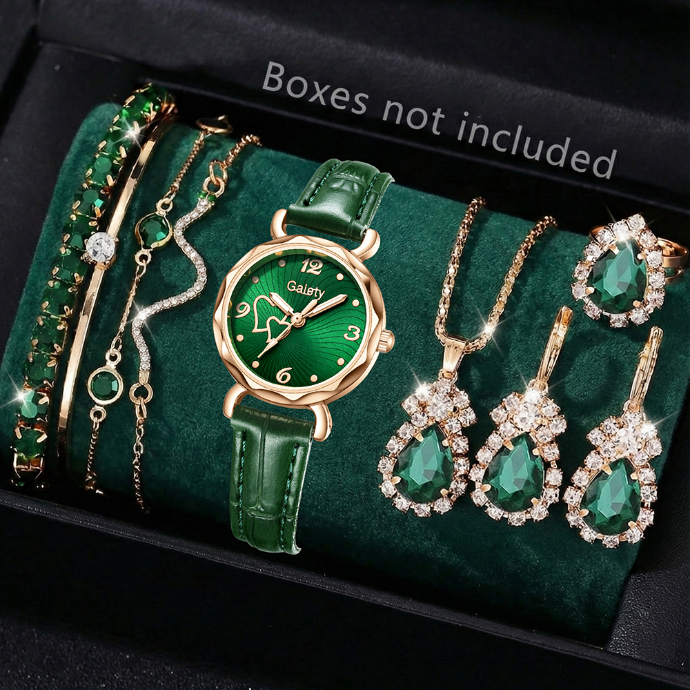 Conjunto De Relógio De Quartzo Feminino 9 Peças Pulseira De Couro Minimalista Vintage Luxo Elegante Presente