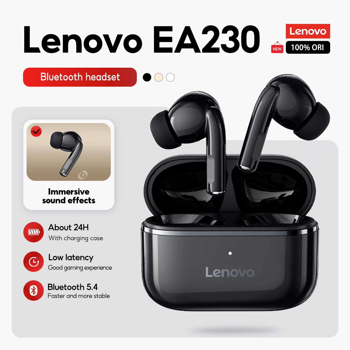 Fones De Ouvido Lenovo EA230 TWS Sem Fio Bluetooth Touch Control Long Playtime HD Voice Com Microfone À Prova D'água HiF