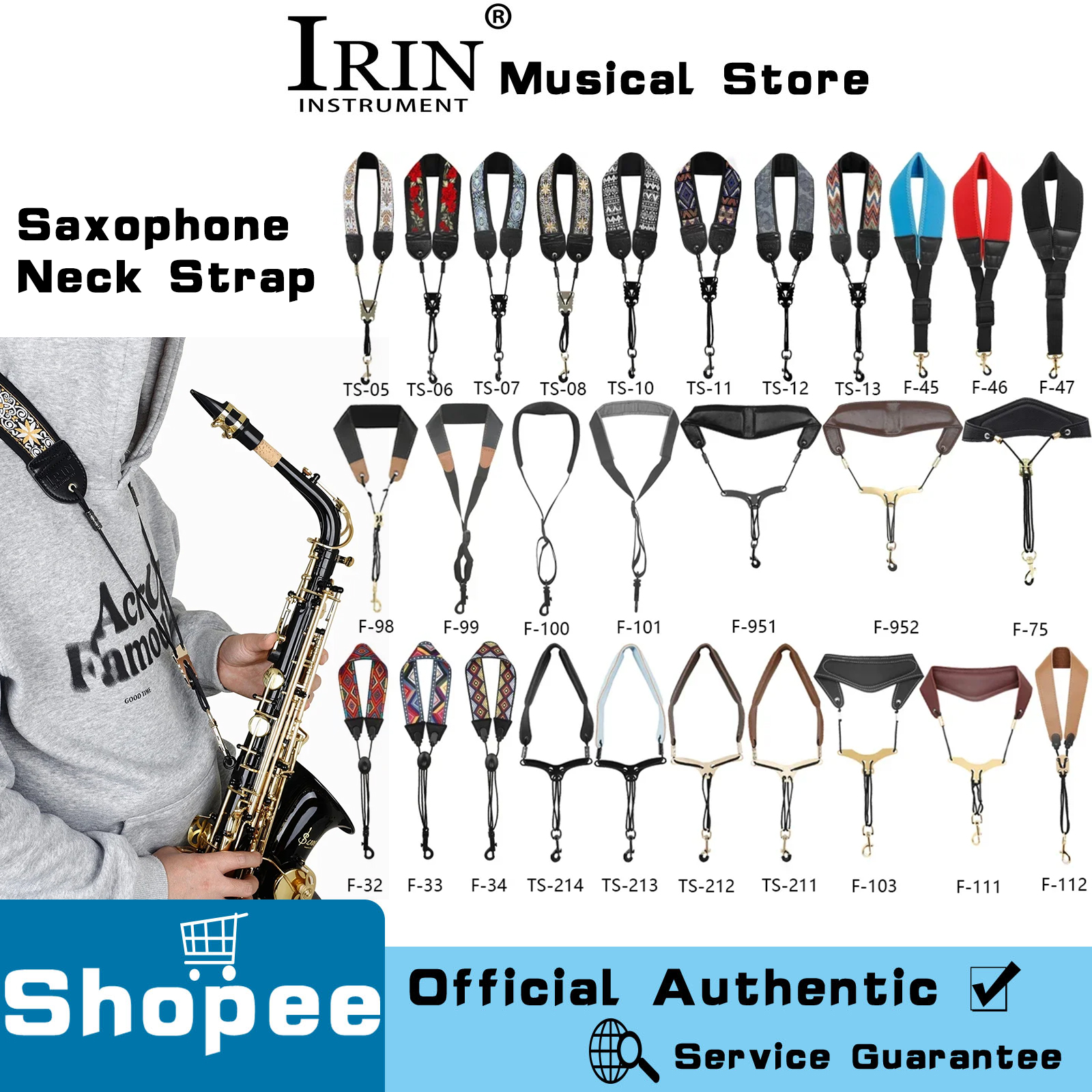 Correia De Pescoço Universal Para Saxofone IRIN-Alça De Couro Ajustável Com Ganchos Fechados Sax Soprano/Alto/Tenor , Ac