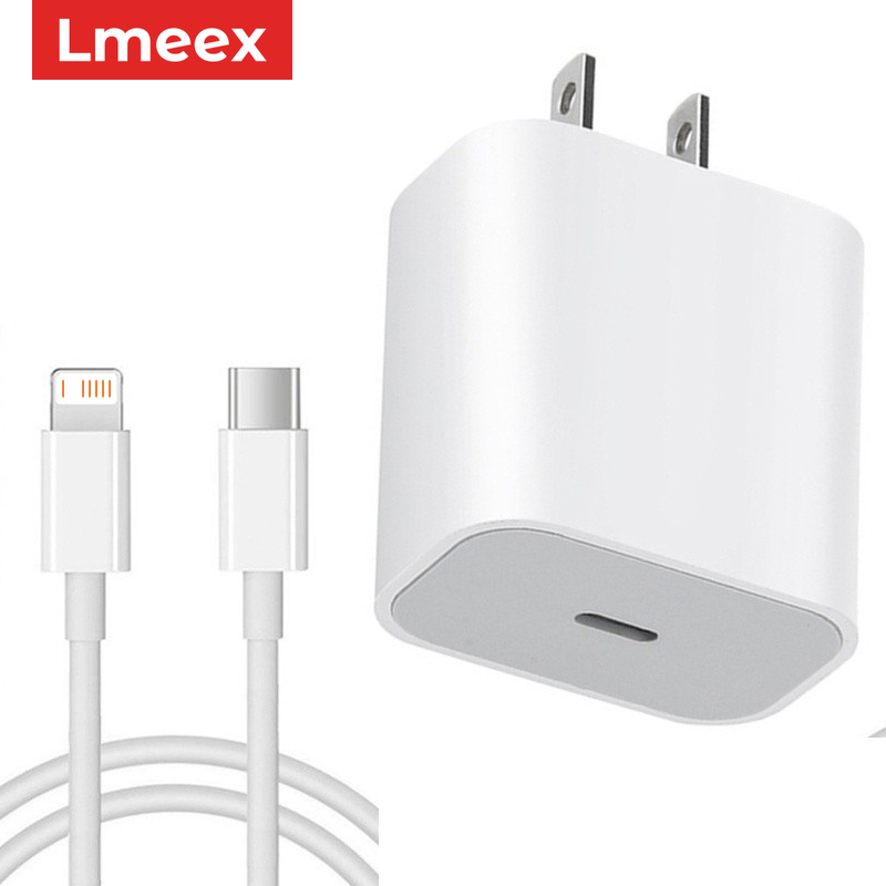 Adaptador de carregador PD 20W com plugue americano e cabo de 1m para carregamento rápido de iPhone 14/13
