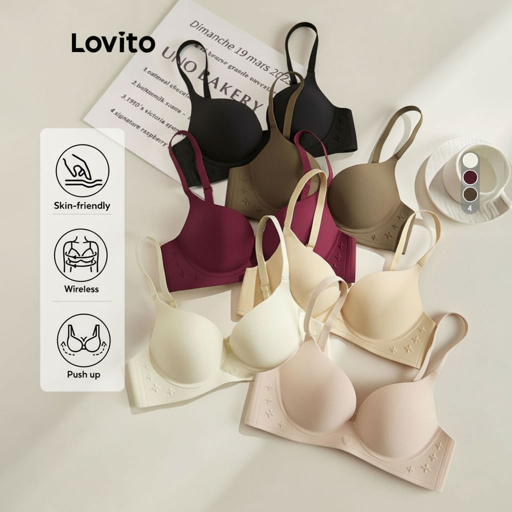 Lovito Sutiã Feminino Elegante Copo 3D Antideslizante Ajustável Sem Arame Macio Push Up LNE121155 em Oferta na Shopee