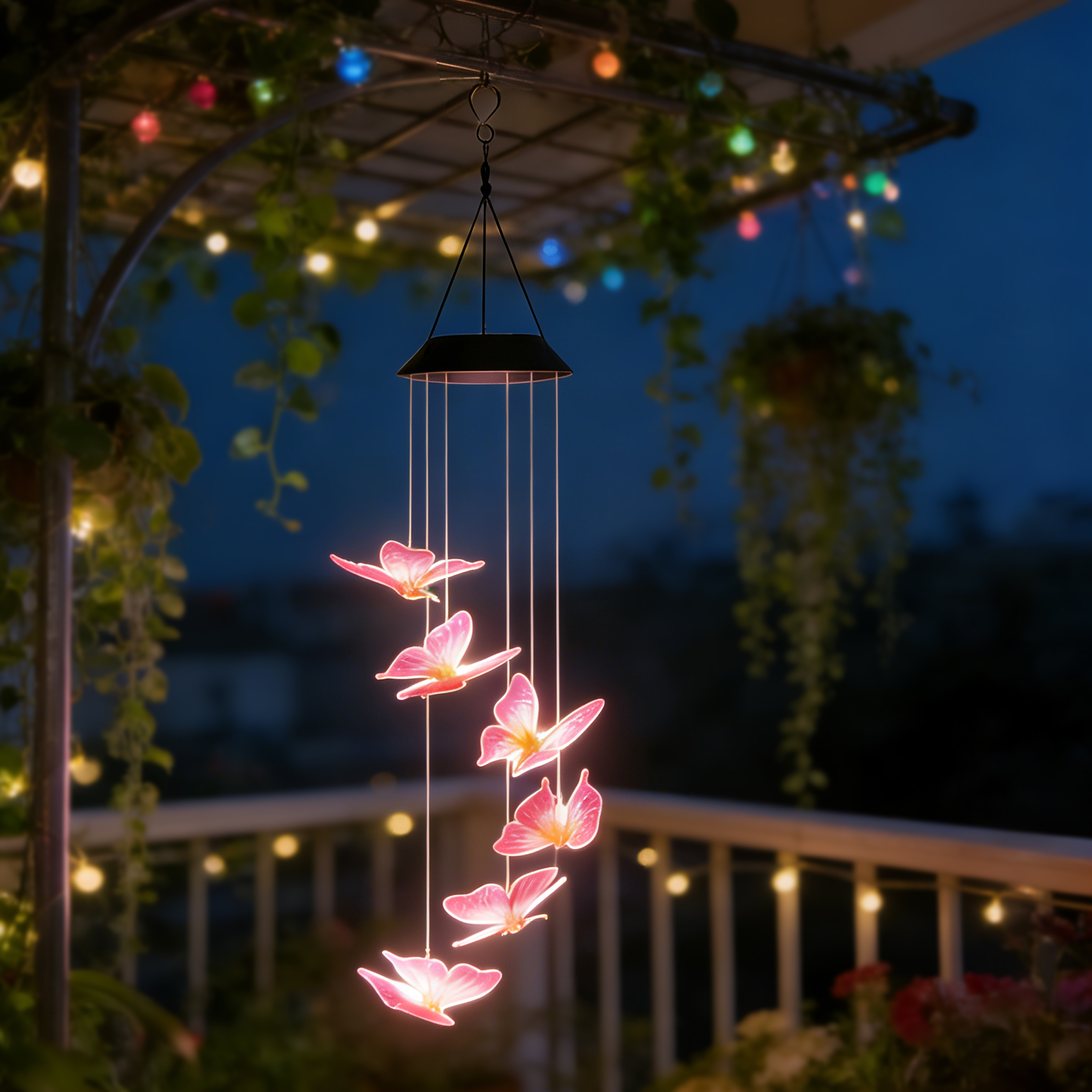 Luz de Vento Borboleta Solar com Troca de Cor, Lâmpada Decorativa LED para Pátio, Jardim, Varanda, Luz Noturna Romântica