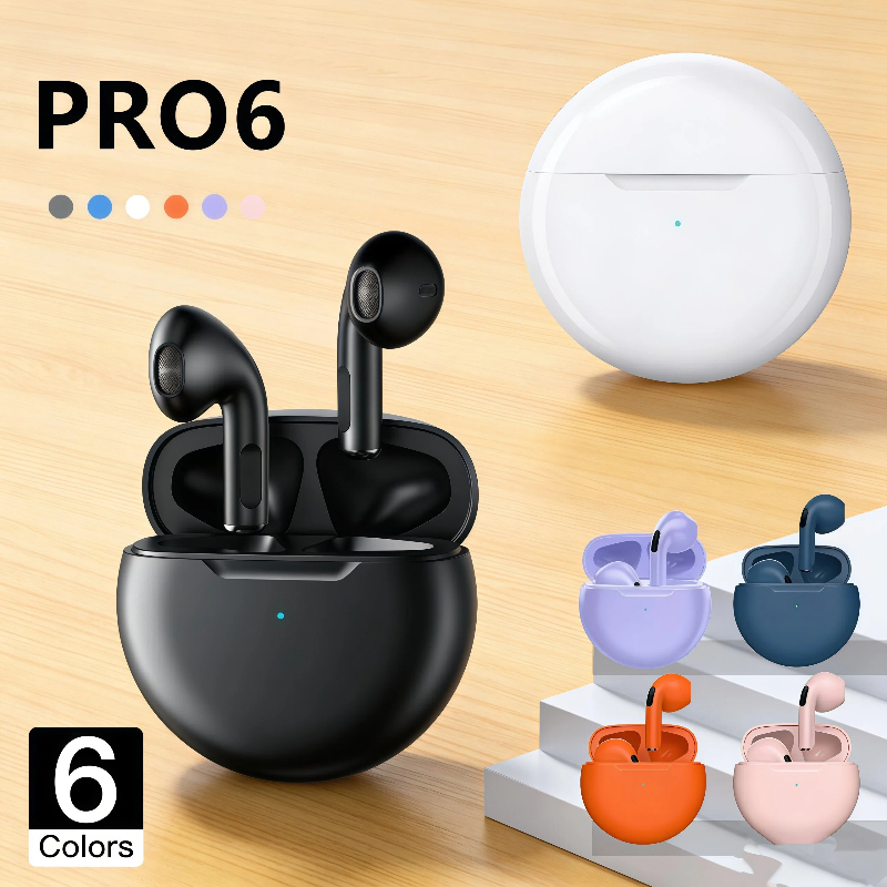 Fones de Ouvido TWS Pro6 Bluetooth Sem Fio, Fones Intra-Auriculares, Fone de Ouvido Estéreo Esportivo à Prova d'Água