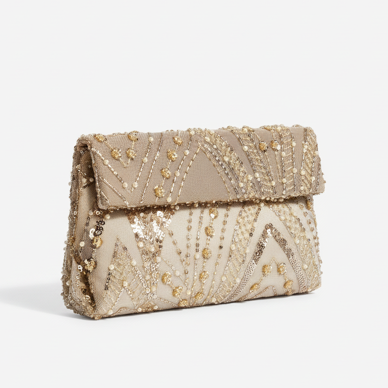 Bolsa envelope bordada com miçangas e lantejoulas da moda, bolsa de festa clutch de casamento robusta com opção de