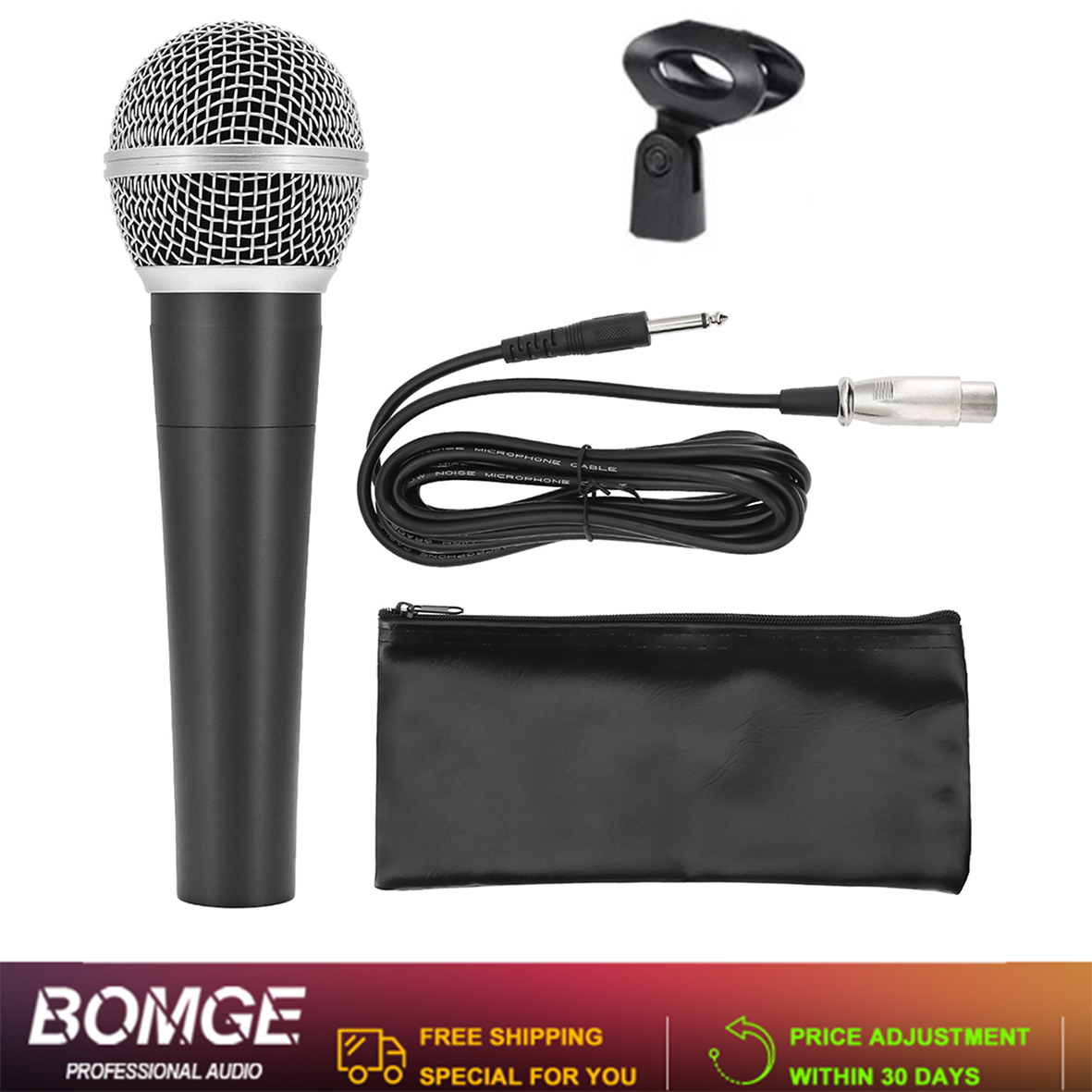 Microfone Dinâmico Profissional BMG-SM58 Corpo de Metal para Caixa de Som de Festa ao Ar Livre Karaokê Pro