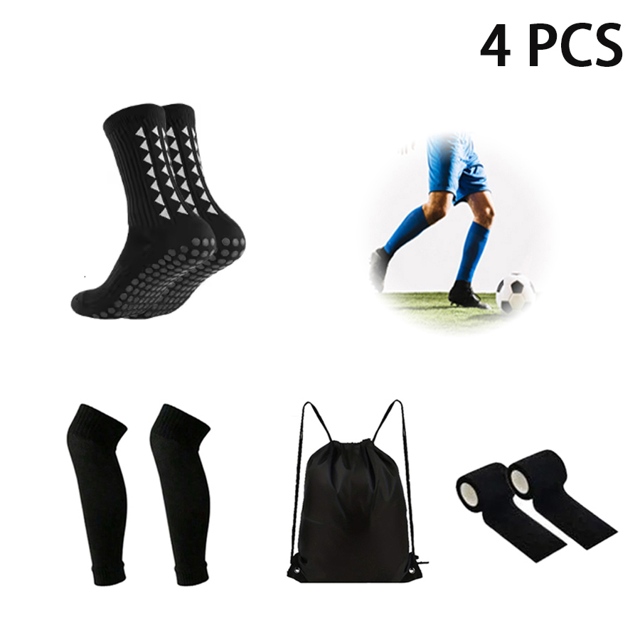 Conjunto De 4 Peças De Acessórios Esportivos De Futebol Unissex Para Homens | Meias Antiderrapantes + Mangas Panturrilha