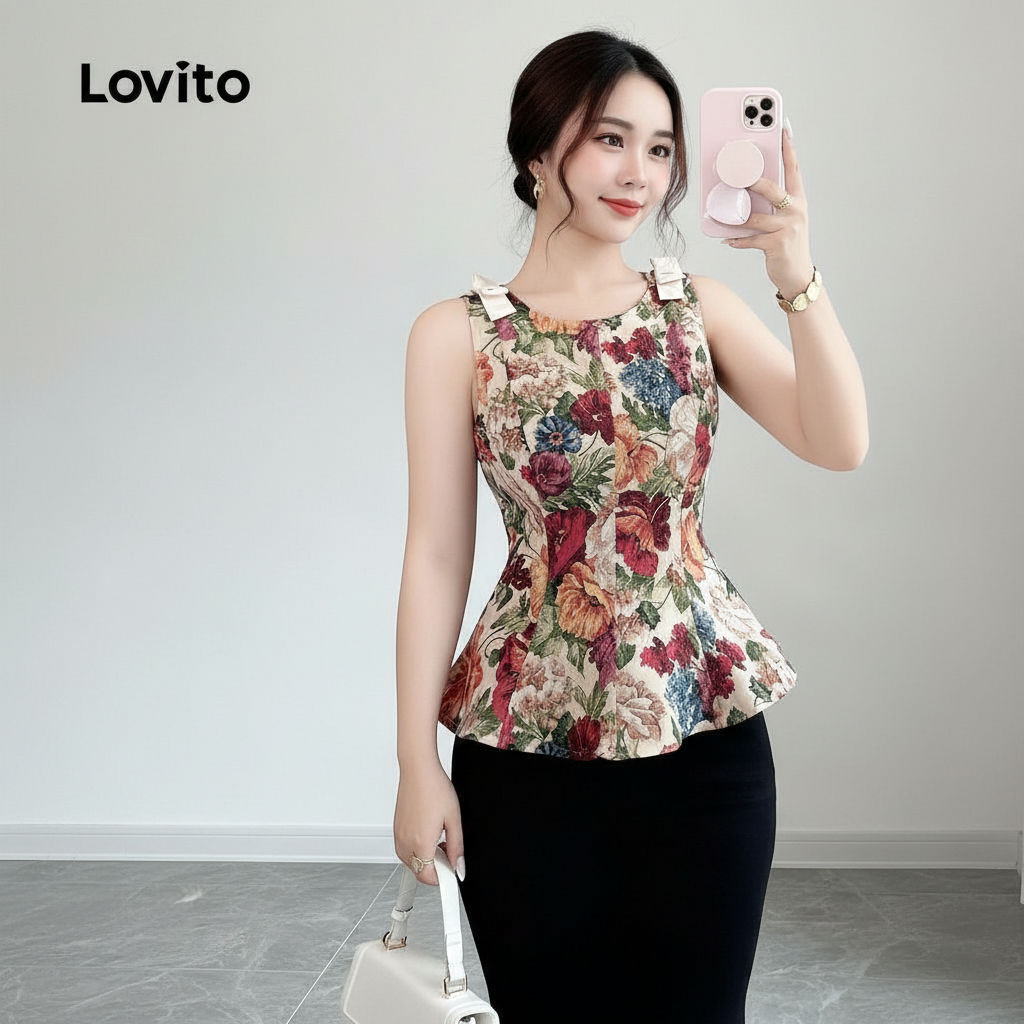 Lovito Top Feminino Boho com Estampa Colorida e Laços para Primavera/Verão L157ED257
