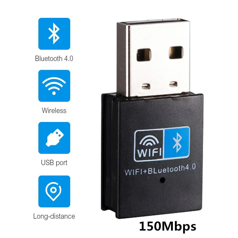 Mini Adaptador USB WiFi sem Fio Bluetooth V4.0 150Mbps Sem Driver para PC Laptop Windows 7 8