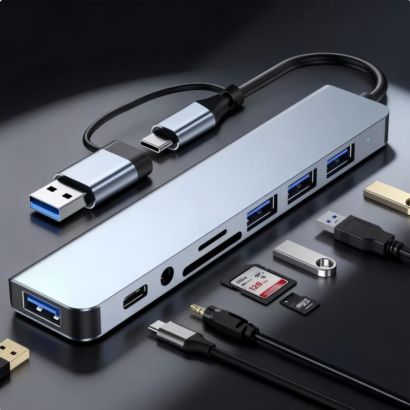 8-Em-2 USB Tipo-C Hub Leitor De Cartão TF/SD 3.5MM Áudio Docking Station Para PC MacBook Portátil Conversor Acessórios
