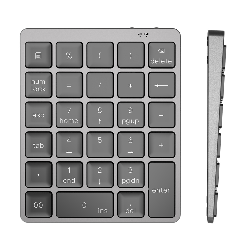 Teclado Bluetooth Numérico 28 Teclas Alumínio Recarregável Teclado Numérico Sem Fio com Porta HUB USB Numpad Financeiro
